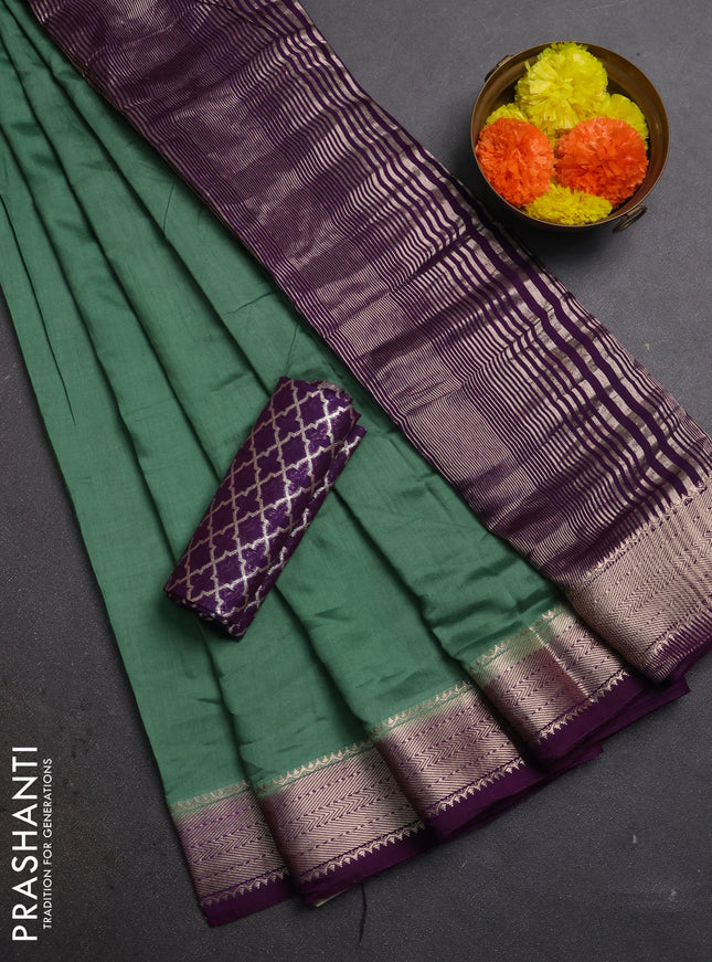 Pastel Green & Purple Semi Mangalgiri Cotton Saree - Brocade Blouse
