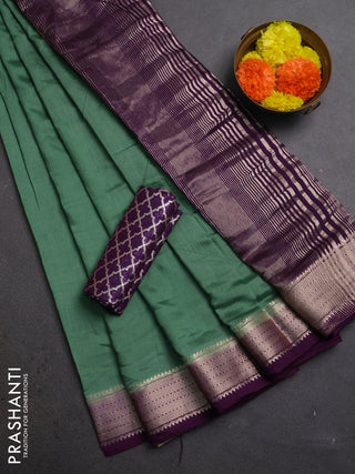 Pastel Green & Purple Semi Mangalgiri Cotton Saree - Brocade Blouse
