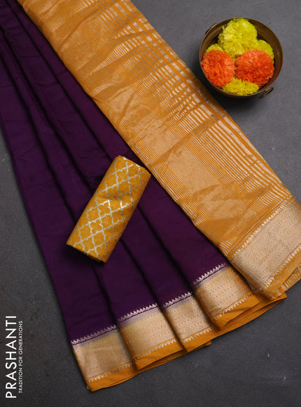 Purple & Mustard Yellow Semi Mangalgiri Cotton Saree - Brocade Blouse