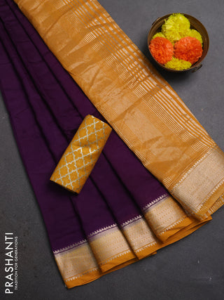 Purple & Mustard Yellow Semi Mangalgiri Cotton Saree - Brocade Blouse