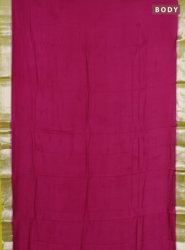 Pink & Lime Green Semi Mangalgiri Cotton Saree - Brocade Blouse