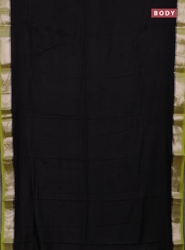 Black & Lime Green Semi Mangalgiri Cotton Saree - Brocade Blouse