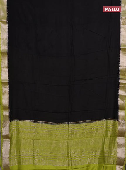 Black & Lime Green Semi Mangalgiri Cotton Saree - Brocade Blouse