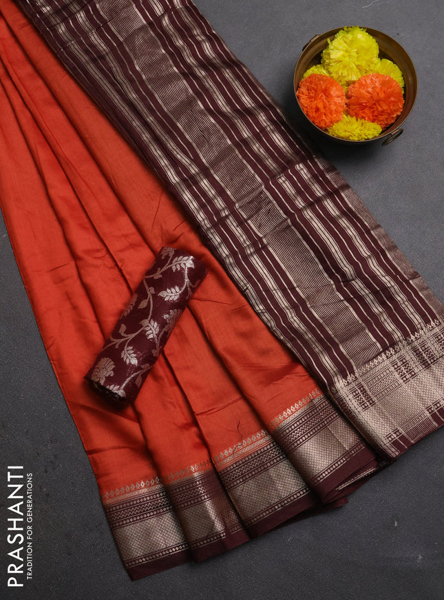 Orange & Maroon Semi Mangalgiri Cotton Saree - Brocade Blouse