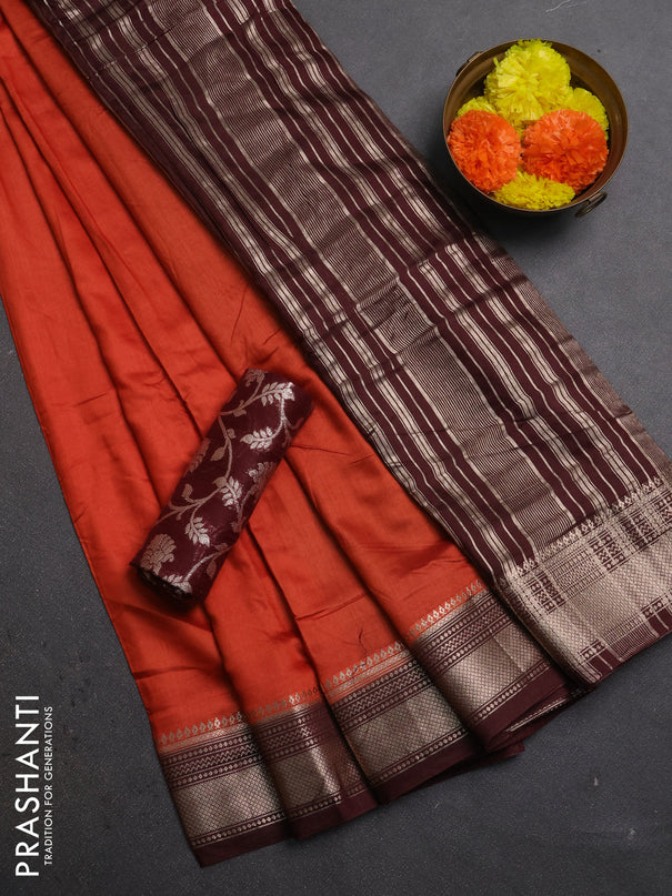 Orange & Maroon Semi Mangalgiri Cotton Saree - Brocade Blouse
