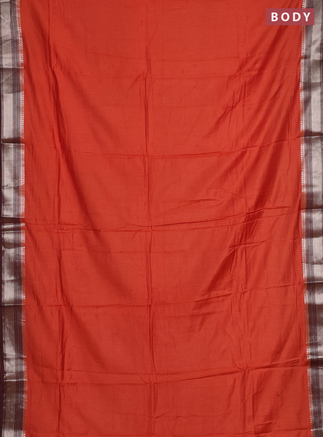 Orange & Maroon Semi Mangalgiri Cotton Saree - Brocade Blouse