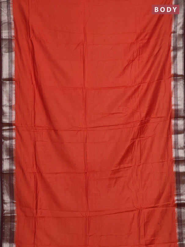 Orange & Maroon Semi Mangalgiri Cotton Saree - Brocade Blouse