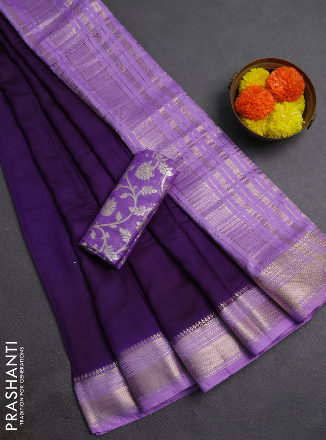 Purple & Lavender Semi Mangalgiri Cotton Saree - Brocade Blouse