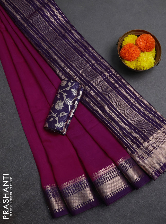 Pink & Violet Semi Mangalgiri Cotton Saree - Brocade Blouse