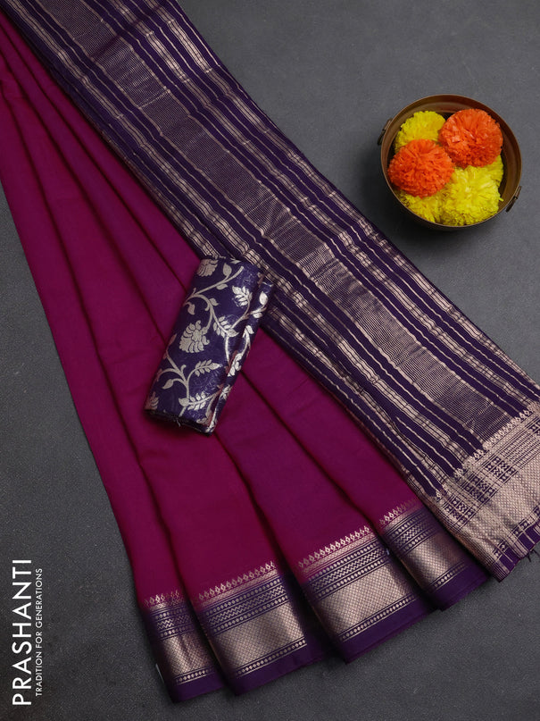 Pink & Violet Semi Mangalgiri Cotton Saree - Brocade Blouse