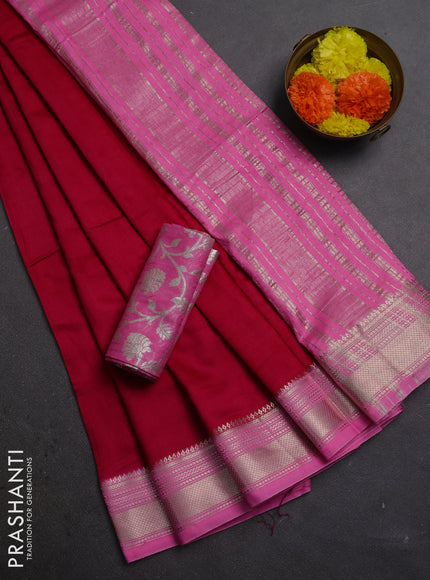 Tomato Pink & Pink Semi Mangalgiri Cotton Saree - Brocade Blouse