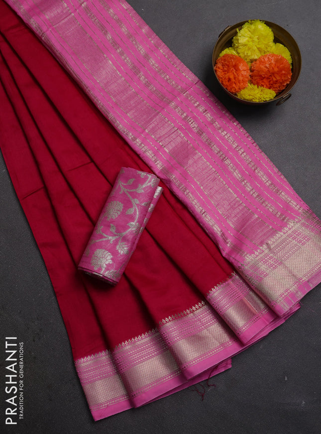Pink & Light Pink Semi Mangalgiri Cotton Saree - Brocade Blouse