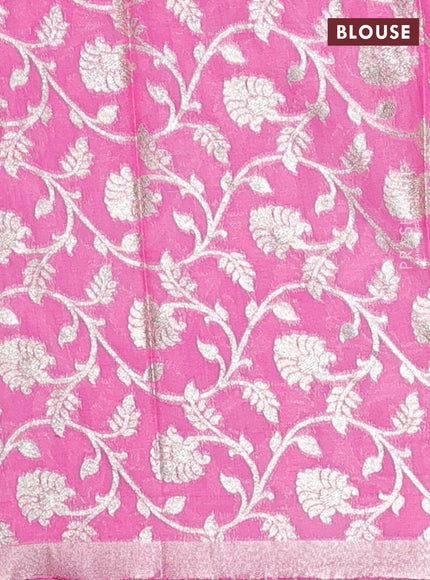 Tomato Pink & Pink Semi Mangalgiri Cotton Saree - Brocade Blouse