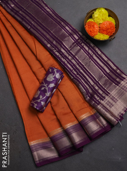 Orange & Purple Semi Mangalgiri Cotton Saree - Brocade Blouse