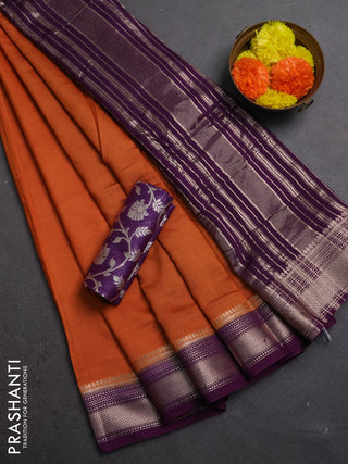 Orange & Purple Semi Mangalgiri Cotton Saree - Brocade Blouse