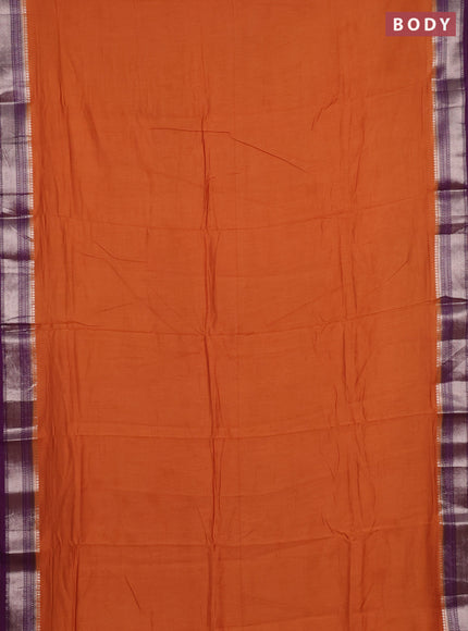 Orange & Purple Semi Mangalgiri Cotton Saree - Brocade Blouse