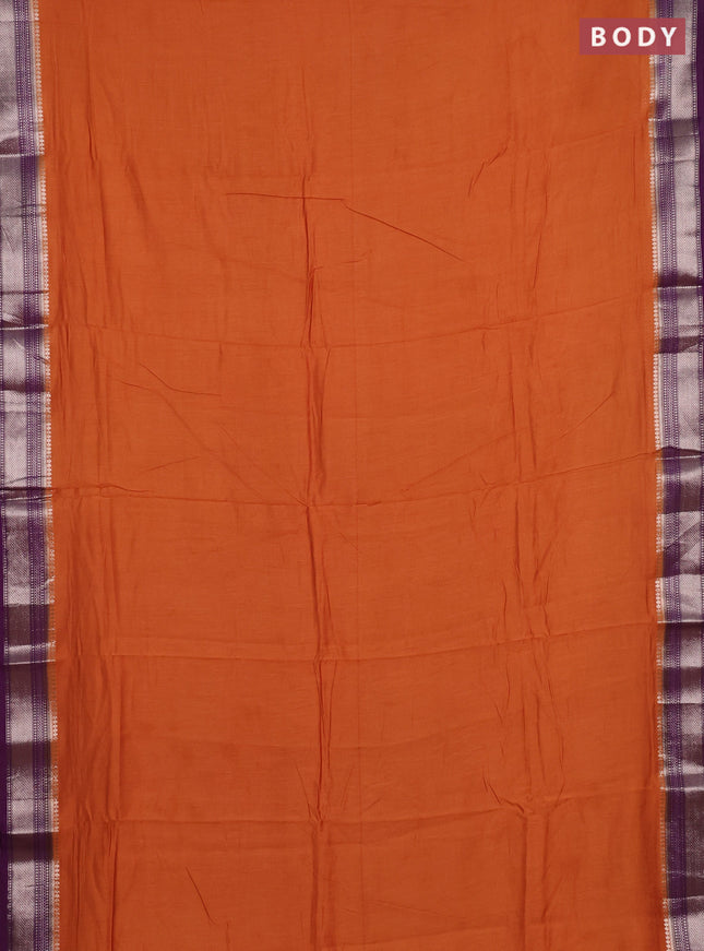 Orange & Purple Semi Mangalgiri Cotton Saree - Brocade Blouse