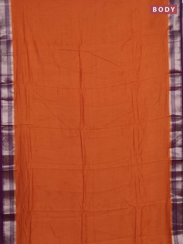Orange & Purple Semi Mangalgiri Cotton Saree - Brocade Blouse
