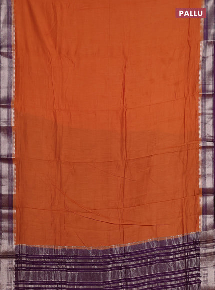 Orange & Purple Semi Mangalgiri Cotton Saree - Brocade Blouse