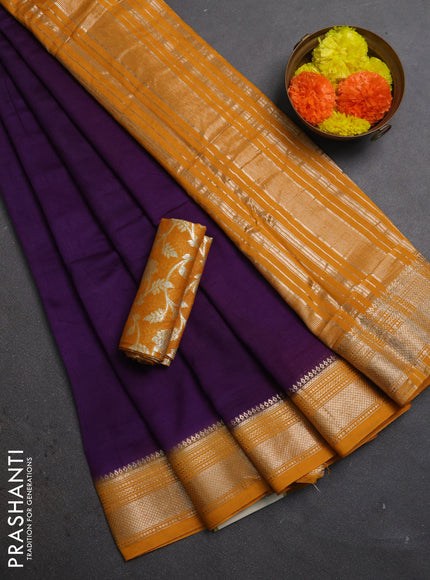 Purple & Mustard Yellow Semi Mangalgiri Cotton Saree - Brocade Blouse