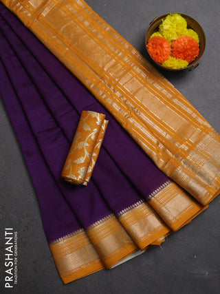 Purple & Mustard Yellow Semi Mangalgiri Cotton Saree - Brocade Blouse