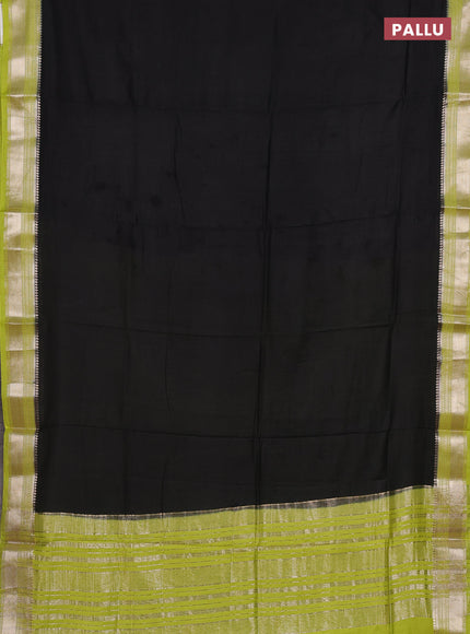 Black & Lime Green Semi Mangalgiri Cotton Saree - Brocade Blouse