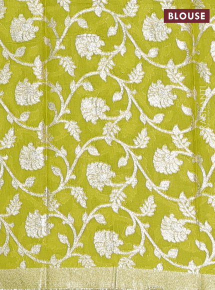 Black & Lime Green Semi Mangalgiri Cotton Saree - Brocade Blouse