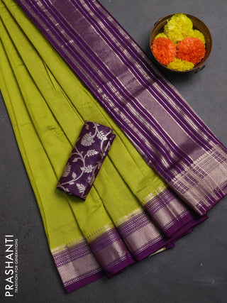 Lime Green & Purple Semi Mangalgiri Cotton Saree - Brocade Blouse