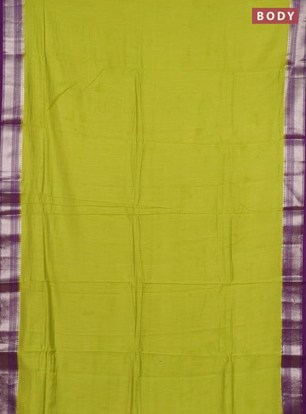 Lime Green & Purple Semi Mangalgiri Cotton Saree - Brocade Blouse