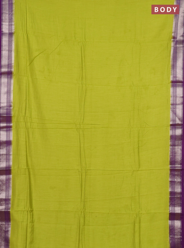 Lime Green & Purple Semi Mangalgiri Cotton Saree - Brocade Blouse
