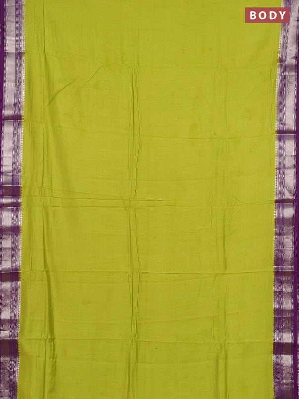Lime Green & Purple Semi Mangalgiri Cotton Saree - Brocade Blouse