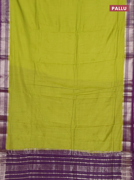 Lime Green & Purple Semi Mangalgiri Cotton Saree - Brocade Blouse