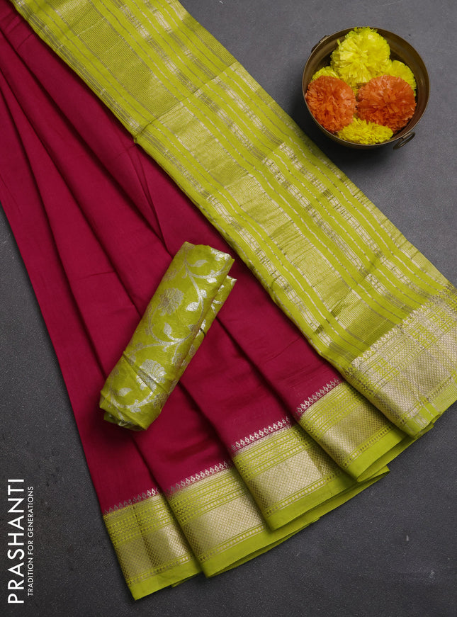 Pink & Lime Green Semi Mangalgiri Cotton Saree - Brocade Blouse