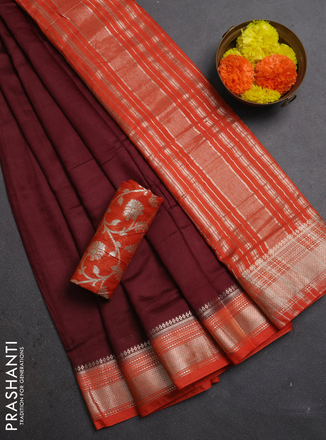 Maroon & Orange Semi Mangalgiri Cotton Saree - Brocade Blouse