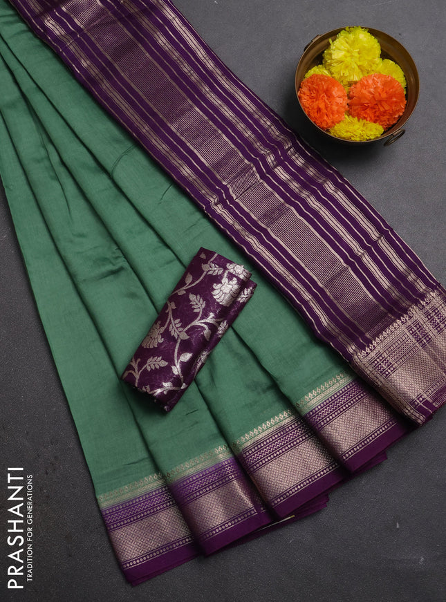 Pastel Green & Purple Semi Mangalgiri Cotton Saree - Brocade Blouse