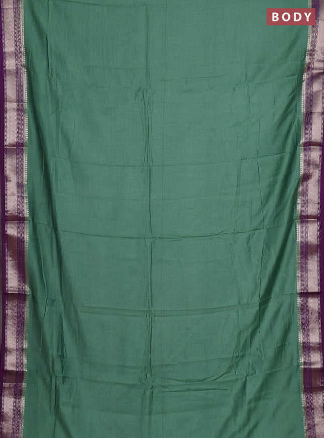 Pastel Green & Purple Semi Mangalgiri Cotton Saree - Brocade Blouse
