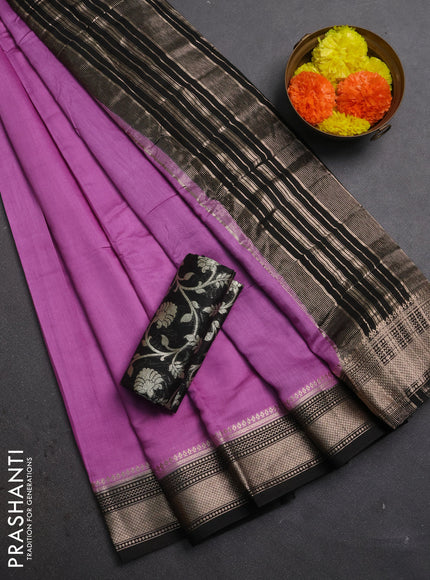 Lavender & Black Semi Mangalgiri Cotton Saree - Brocade Blouse