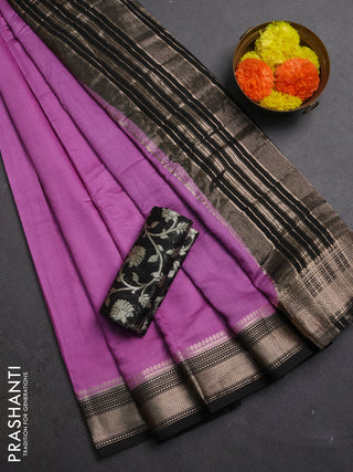 Lavender & Black Semi Mangalgiri Cotton Saree - Brocade Blouse
