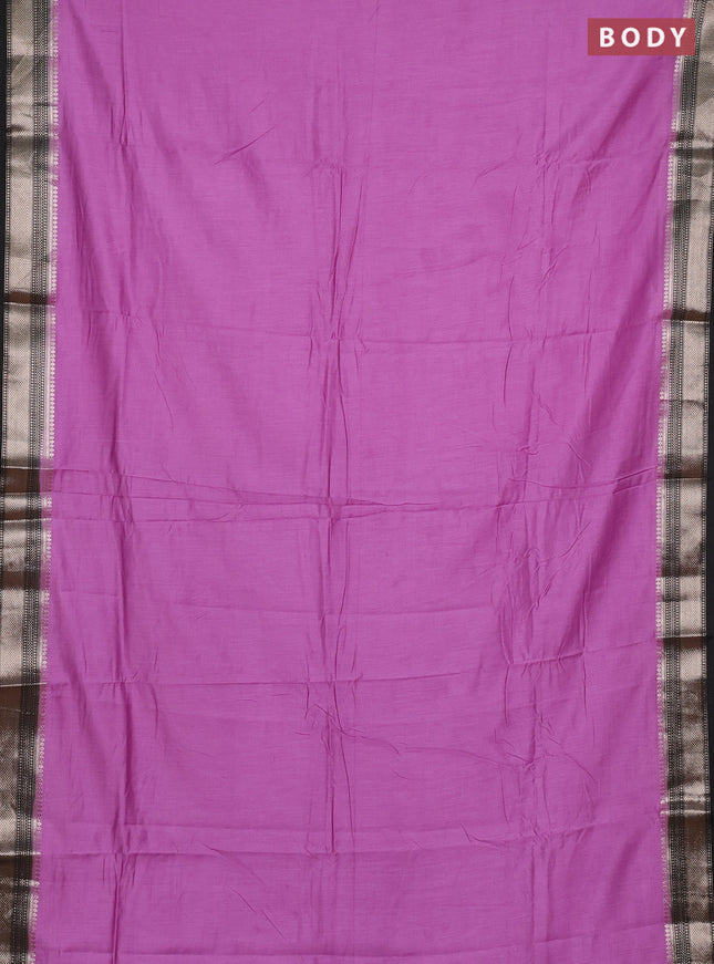 Lavender & Black Semi Mangalgiri Cotton Saree - Brocade Blouse