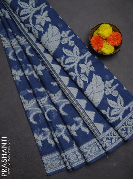 Jamdhani cotton saree indigo blue with allover thread weaves and thread woven border
