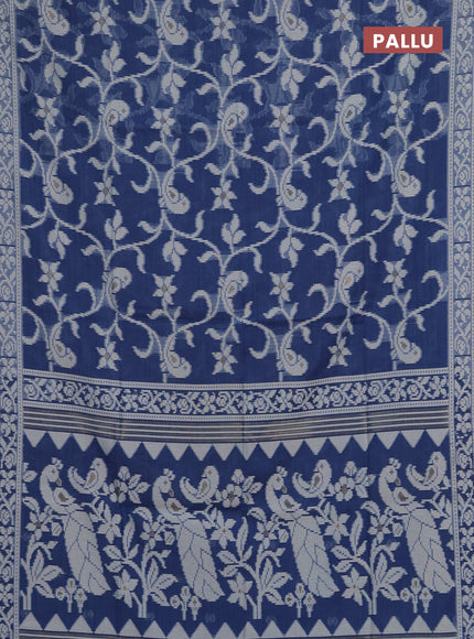 Jamdhani cotton saree indigo blue with allover thread weaves and thread woven border