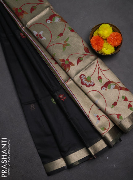 Jamdhani cotton saree black and maroon with allover thread weaves and jamdhani pallu