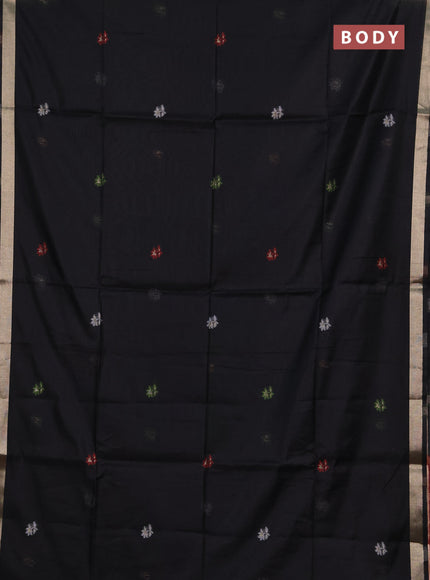 Jamdhani cotton saree black and maroon with allover thread weaves and jamdhani pallu