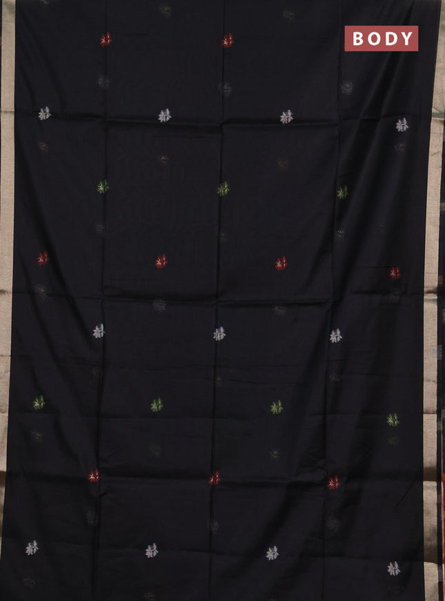 Jamdhani cotton saree black and maroon with allover thread weaves and jamdhani pallu