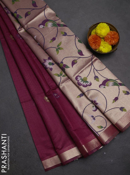 Jamdhani cotton saree magenta pink and navy blue with allover thread weaves and jamdhani pallu