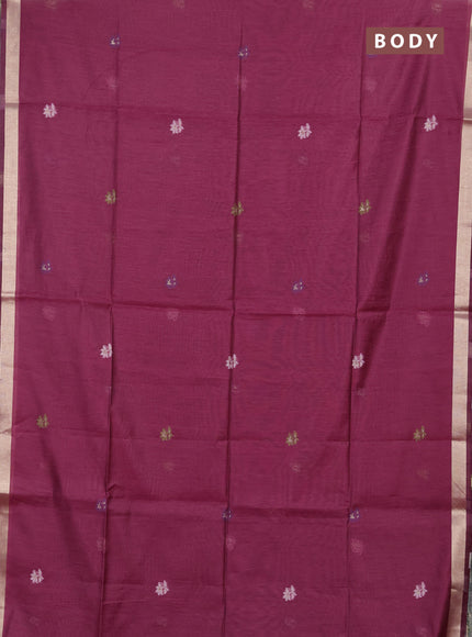 Jamdhani cotton saree magenta pink and navy blue with allover thread weaves and jamdhani pallu