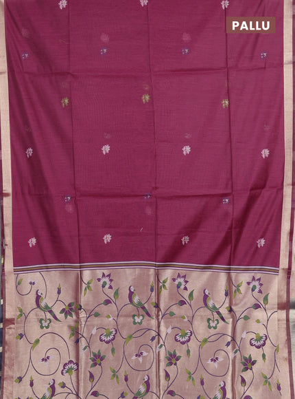 Jamdhani cotton saree magenta pink and navy blue with allover thread weaves and jamdhani pallu