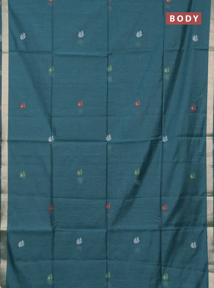 Jamdhani cotton saree peacock green and maroon with allover thread weaves and jamdhani pallu