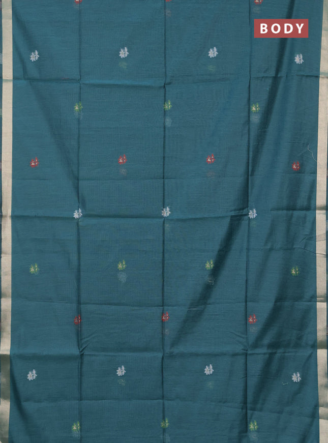 Jamdhani cotton saree peacock green and maroon with allover thread weaves and jamdhani pallu