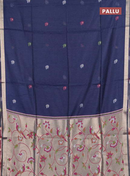 Jamdhani cotton saree navy blue and magenta pink with allover thread weaves and jamdhani pallu